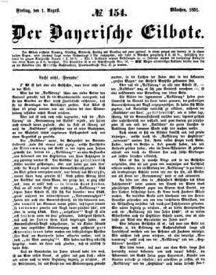 Baierscher Eilbote (Münchener Bote für Stadt und Land) Freitag 1. August 1851