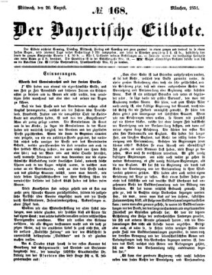 Baierscher Eilbote (Münchener Bote für Stadt und Land) Mittwoch 20. August 1851