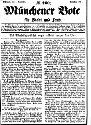 Münchener Bote für Stadt und Land Mittwoch 1. November 1854