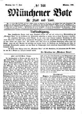 Münchener Bote für Stadt und Land Sonntag 17. Juni 1860