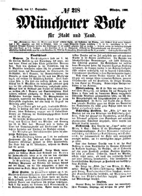 Münchener Bote für Stadt und Land Mittwoch 12. September 1860