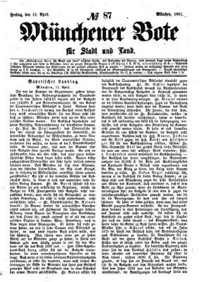 Münchener Bote für Stadt und Land Freitag 12. April 1861