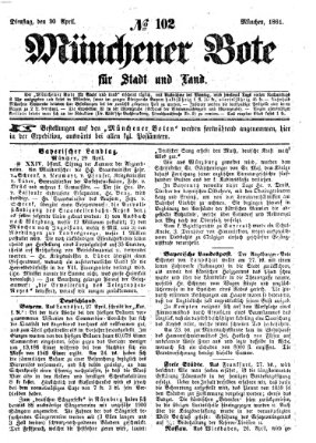 Münchener Bote für Stadt und Land Dienstag 30. April 1861