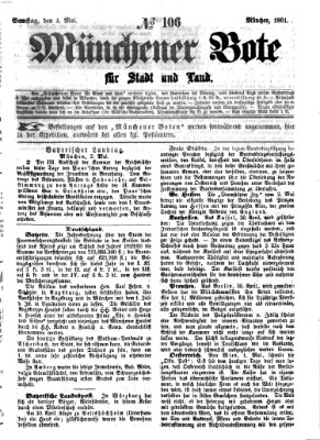 Münchener Bote für Stadt und Land Samstag 4. Mai 1861