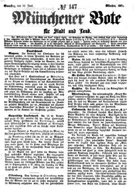 Münchener Bote für Stadt und Land Samstag 22. Juni 1861