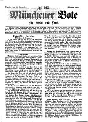 Münchener Bote für Stadt und Land Dienstag 10. September 1861