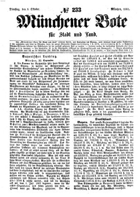 Münchener Bote für Stadt und Land Dienstag 1. Oktober 1861