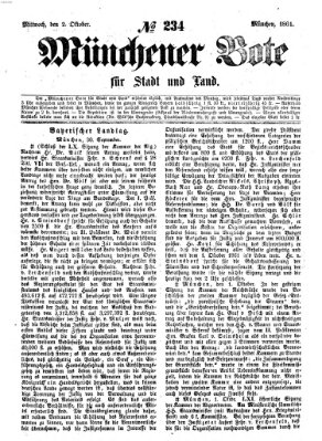 Münchener Bote für Stadt und Land Mittwoch 2. Oktober 1861