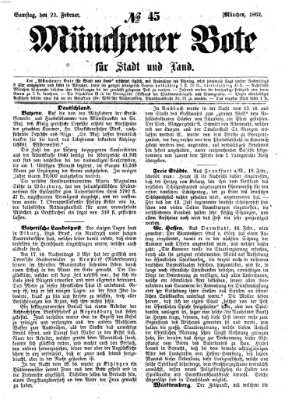 Münchener Bote für Stadt und Land Samstag 22. Februar 1862