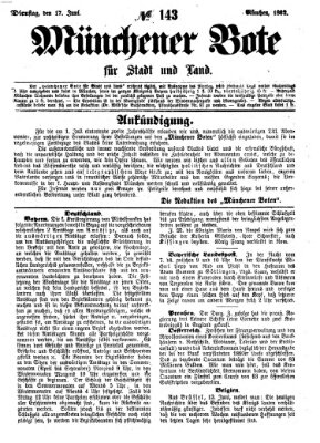 Münchener Bote für Stadt und Land Dienstag 17. Juni 1862