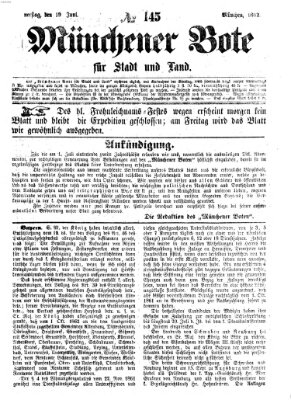 Münchener Bote für Stadt und Land Donnerstag 19. Juni 1862