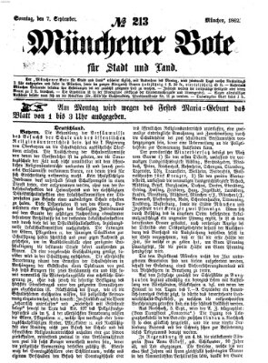 Münchener Bote für Stadt und Land Sonntag 7. September 1862