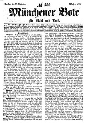 Münchener Bote für Stadt und Land Samstag 27. September 1862