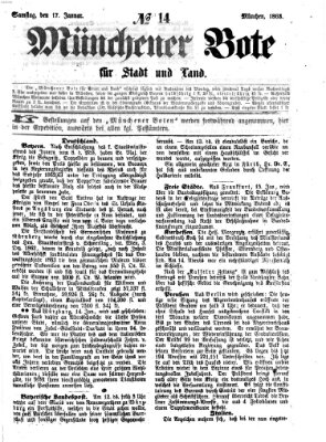 Münchener Bote für Stadt und Land Samstag 17. Januar 1863