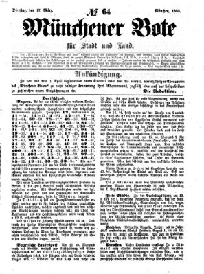 Münchener Bote für Stadt und Land Dienstag 17. März 1863