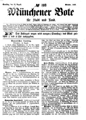 Münchener Bote für Stadt und Land Samstag 15. August 1863