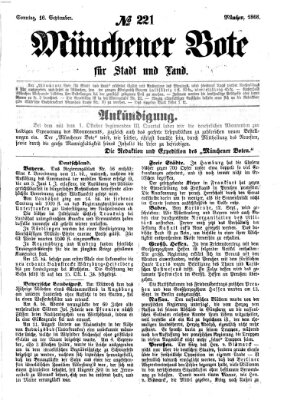 Münchener Bote für Stadt und Land Sonntag 16. September 1866