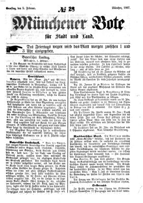 Münchener Bote für Stadt und Land Samstag 2. Februar 1867