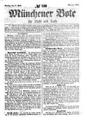 Münchener Bote für Stadt und Land Samstag 27. April 1867