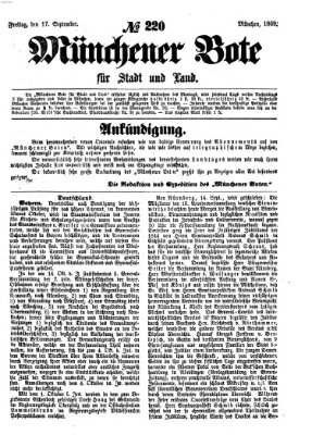 Münchener Bote für Stadt und Land Freitag 17. September 1869