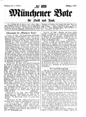 Münchener Bote für Stadt und Land Samstag 1. Oktober 1870