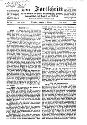 Der Fortschritt auf allen Gebieten des öffentlichen Lebens Sonntag 5. Februar 1865