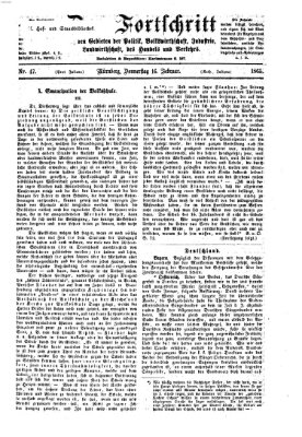 Der Fortschritt auf allen Gebieten des öffentlichen Lebens Donnerstag 16. Februar 1865