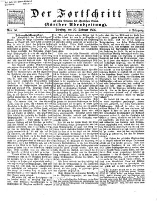 Der Fortschritt auf allen Gebieten des öffentlichen Lebens Dienstag 27. Februar 1866