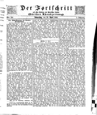 Der Fortschritt auf allen Gebieten des öffentlichen Lebens Donnerstag 26. April 1866