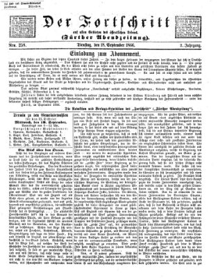 Der Fortschritt auf allen Gebieten des öffentlichen Lebens Dienstag 18. September 1866