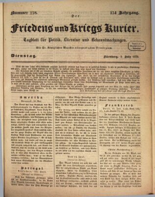 Der Friedens- u. Kriegs-Kurier (Nürnberger Friedens- und Kriegs-Kurier) Dienstag 1. Juli 1828