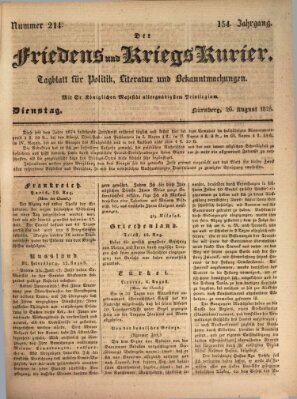 Der Friedens- u. Kriegs-Kurier (Nürnberger Friedens- und Kriegs-Kurier) Dienstag 26. August 1828