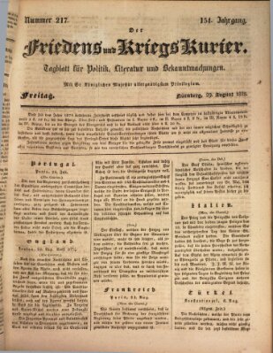 Der Friedens- u. Kriegs-Kurier (Nürnberger Friedens- und Kriegs-Kurier) Freitag 29. August 1828