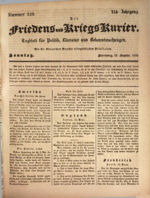 Der Friedens- u. Kriegs-Kurier (Nürnberger Friedens- und Kriegs-Kurier) Sonntag 21. September 1828