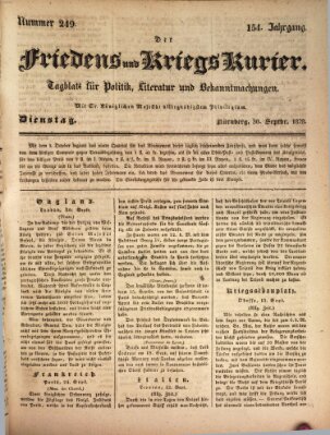 Der Friedens- u. Kriegs-Kurier (Nürnberger Friedens- und Kriegs-Kurier) Dienstag 30. September 1828