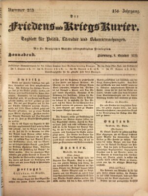 Der Friedens- u. Kriegs-Kurier (Nürnberger Friedens- und Kriegs-Kurier) Samstag 4. Oktober 1828