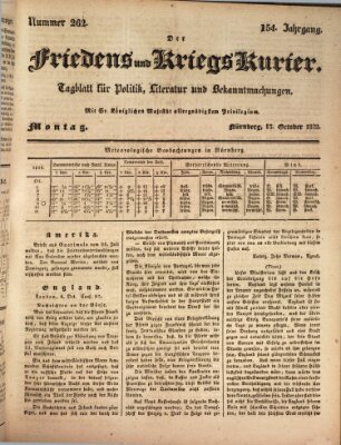 Der Friedens- u. Kriegs-Kurier (Nürnberger Friedens- und Kriegs-Kurier) Montag 13. Oktober 1828