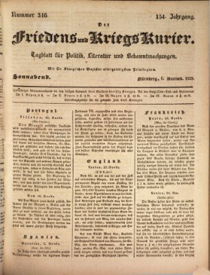 Der Friedens- u. Kriegs-Kurier (Nürnberger Friedens- und Kriegs-Kurier) Samstag 6. Dezember 1828
