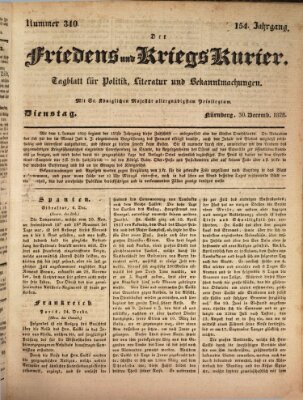 Der Friedens- u. Kriegs-Kurier (Nürnberger Friedens- und Kriegs-Kurier) Dienstag 30. Dezember 1828