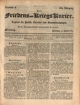 Der Friedens- u. Kriegs-Kurier (Nürnberger Friedens- und Kriegs-Kurier) Freitag 9. Januar 1829