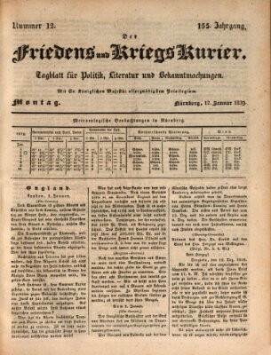 Der Friedens- u. Kriegs-Kurier (Nürnberger Friedens- und Kriegs-Kurier) Montag 12. Januar 1829