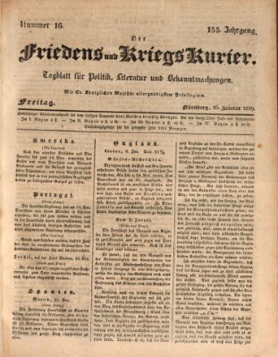 Der Friedens- u. Kriegs-Kurier (Nürnberger Friedens- und Kriegs-Kurier) Freitag 16. Januar 1829