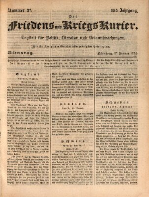 Der Friedens- u. Kriegs-Kurier (Nürnberger Friedens- und Kriegs-Kurier) Dienstag 27. Januar 1829