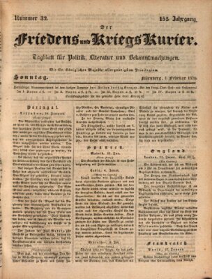 Der Friedens- u. Kriegs-Kurier (Nürnberger Friedens- und Kriegs-Kurier) Sonntag 1. Februar 1829