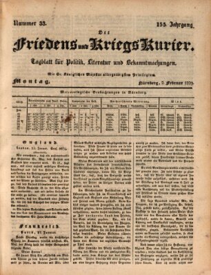 Der Friedens- u. Kriegs-Kurier (Nürnberger Friedens- und Kriegs-Kurier) Montag 2. Februar 1829