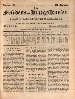 Der Friedens- u. Kriegs-Kurier (Nürnberger Friedens- und Kriegs-Kurier) Montag 9. Februar 1829