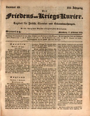 Der Friedens- u. Kriegs-Kurier (Nürnberger Friedens- und Kriegs-Kurier) Dienstag 17. Februar 1829