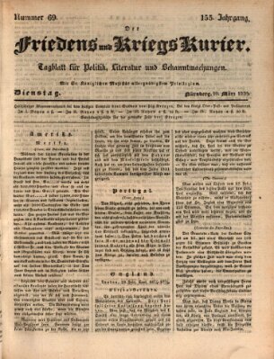 Der Friedens- u. Kriegs-Kurier (Nürnberger Friedens- und Kriegs-Kurier) Dienstag 10. März 1829