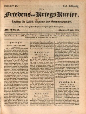 Der Friedens- u. Kriegs-Kurier (Nürnberger Friedens- und Kriegs-Kurier) Mittwoch 18. März 1829