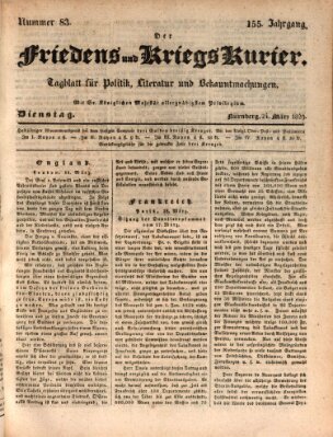 Der Friedens- u. Kriegs-Kurier (Nürnberger Friedens- und Kriegs-Kurier) Dienstag 24. März 1829